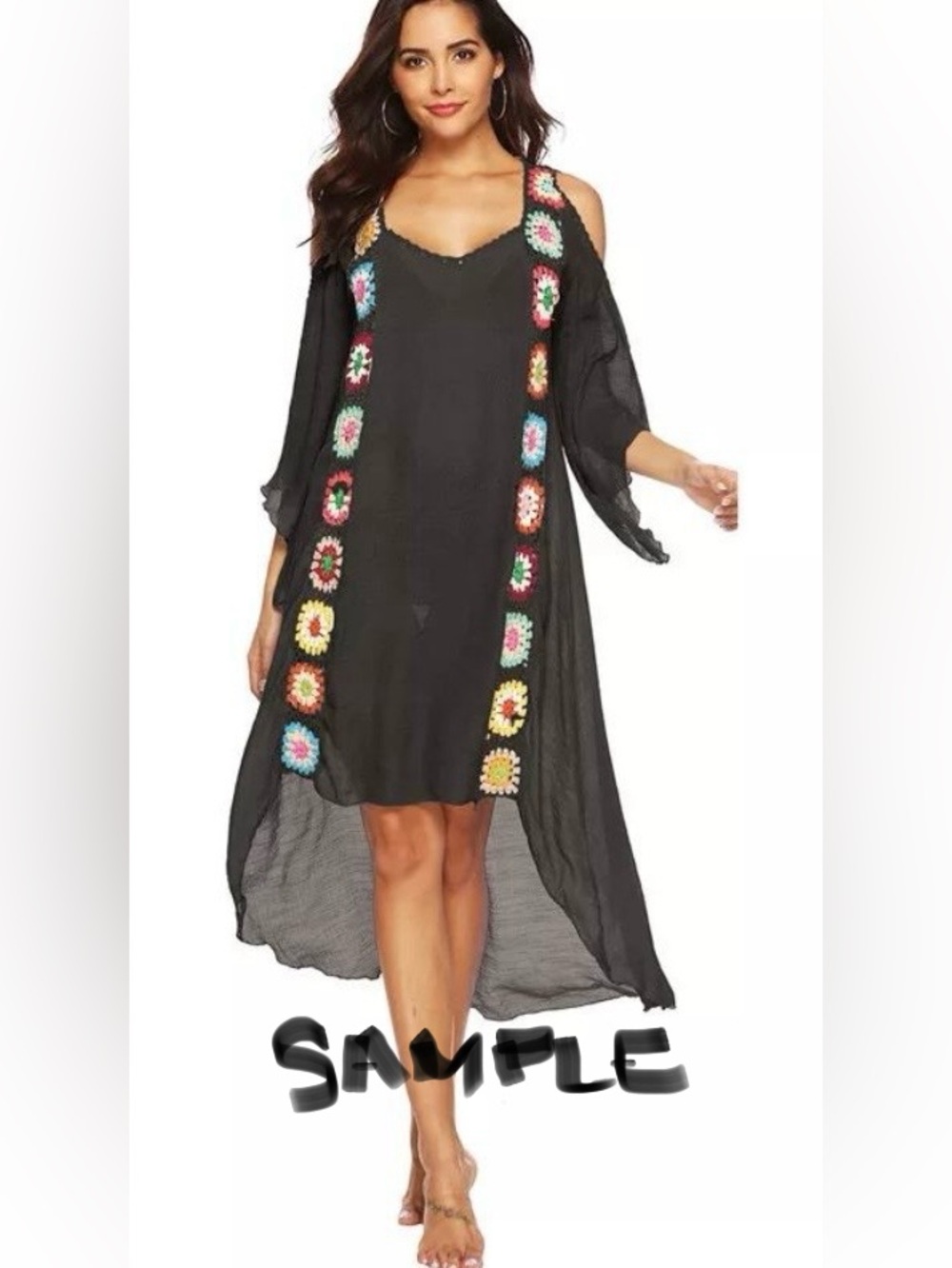 Summer Beach Cover Up Size LG Dress Swimwear Cold-Shoulder Cover-up BOHO